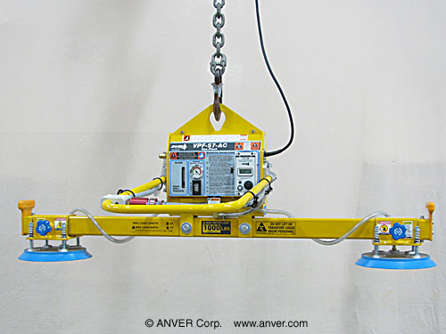 ANVER Electric Powered Vacuum Generator with Two Pad Lifting Frame Assembly for Lifting & Handling Steel Sheet 8 ft x 6 ft (2.4 m x 1.8 m) up to 1000 lb (454 kg)