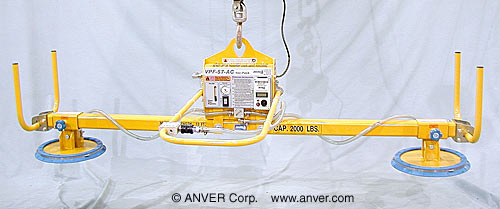 ANVER Two Pad Air Powered Vacuum Lifter for Lifting Copper Plate, 12 ft x 6 ft (3.6 m x 1.8 m) up to 2000 lb (907 kg)