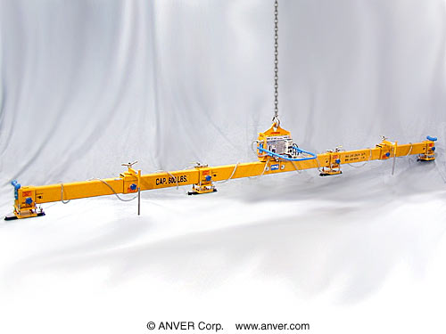 ANVER Electric Powered Vacuum Generator with Four Pad Inline Lifting Frame for Lifting & Handling Steel Plate 24 ft x 1 ft (7.3 m x 305 mm) up to 600 lb (272 kg)