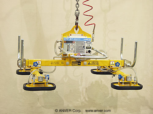 ANVER Air Powered Vacuum Generator with Custom Four Pad Lifting Frame with Foam Pads for Lifting & Handling Rough Stone Slabs 8 ft x 6 ft (2.4 m x 1.8 m) up to 2000 lbs (907 kg)