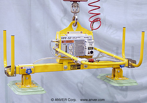 ANVER Air Powered Vacuum Generator with Two Pad Lifting Frame with Two Pad Lifting Frame for Lifting & Handling Concrete Slabs 58" x 25" (1480 mm x 645 mm) up to 1000 lbs (454 kg)