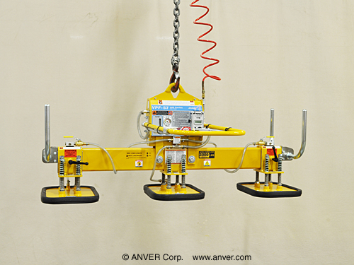 ANVER Air Powered Vacuum Generator with Three Pad Lifting Frame with Foam Pads for Lifting Concrete Blocks 8 ft x 6 ft (2.4 m x 1.8 m) up to 3000 lbs (1361 kg)