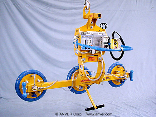 ANVER Battery Powered Vacuum Generator with EZ-Tilt Adapter and Offset Bail and Three Pad Lifting Frame for Lifting and Tilting Armor Panels 7 ft x 4 ft (2.1 m x 1.2 m) up to 500 lb (227 kg)