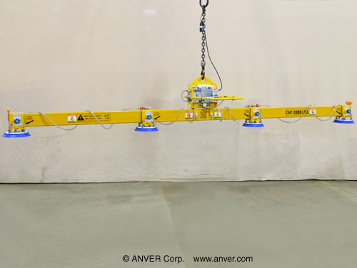 ANVER Four Pad In-Line Electric Powered Vacuum Lifter for Lifting Steel Sheet 20 ft x 6 ft (6.0 m x 1.7 m) weighing up to 2000 lb (907 kg)