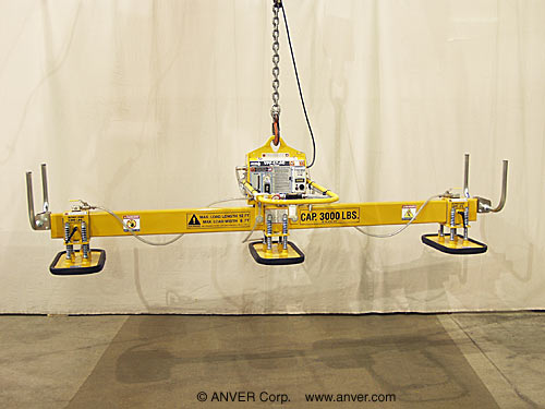 ANVER Electric Vacuum Generator with Three Pad Lifting Frame and Foam Seal Pads for Lifting & Handling Marble Slabs 12 ft x 6 ft (3.7 m x 1.8 m) up to 3000 lbs (1361 kg)