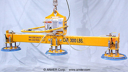 ANVER Three Pad Electric Powered Vacuum Lifter for Lifting Steel Sheets, 10 ft x 6 ft (3.0 m x 1.8 m) up to 3000 lb (1361 kg)