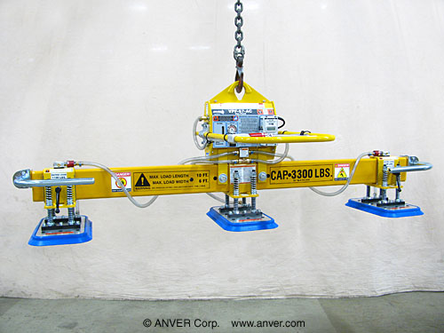 ANVER Three Pad Electric Powered Vacuum Lifter for Lifting Steel Sheets, 10 ft x 6 ft (3.0 m x 1.8 m) up to 3000 lb (1361 kg)