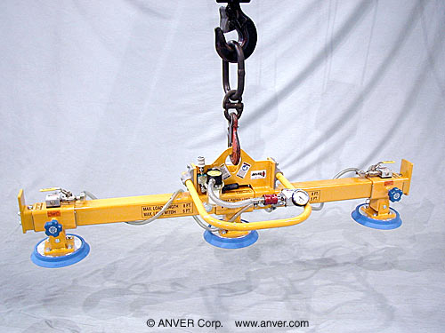 Air Powered Vacuum Generator with Three Pad Lifting Frame for Lifting & Handling Steel Plate 8 ft x 5 ft (2.4 m x 1.5 m) up to 750 lb (340 kg)