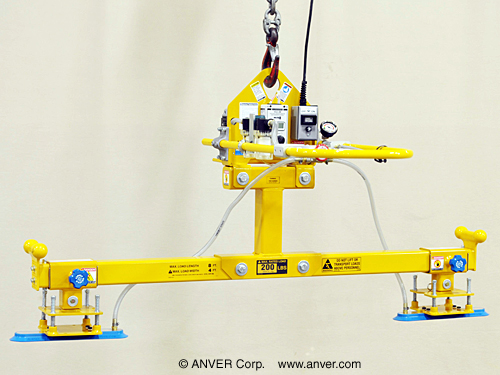 ANVER Two Pad Electric Powered Vacuum Lifter with Oval Vacuum Pads for Lifting Tread Plate 12 ft x 6 ft (3.7 m x 1.8 m) up to 500 lb (227 kg)