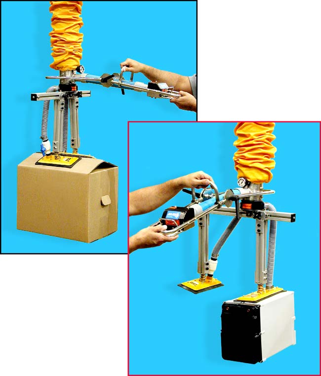 Vacuum Tube Lifter with Extended Length Dual Pad Attachment with Shut-off Valve
