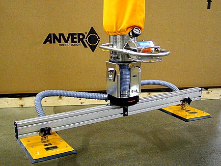 Vacuum Tube Lifter with Two Rectangular Vacuum Pads on a 48" Adjustable Spreader Beam and a 90° Tilter